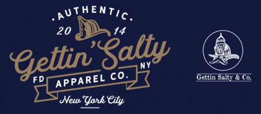 Gettin Salty FD Apparel Co. logo with text and emblem on a dark blue background alternate view