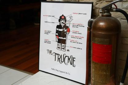 Poster of a character named 'The Truckie' with text on a white background.