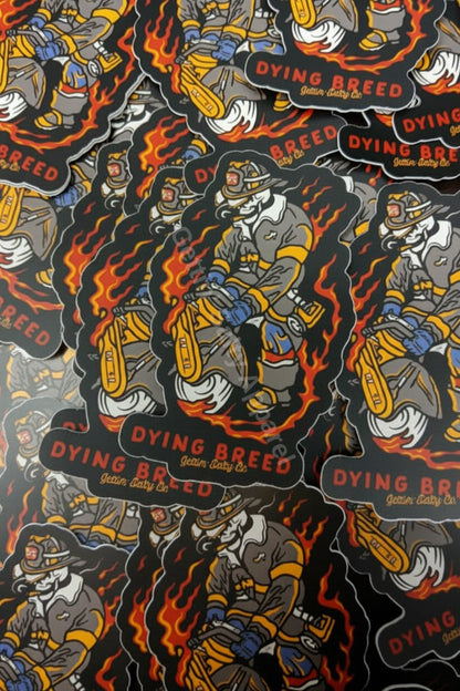 Stickers with 'Dying Breed' design featuring a character with flames.