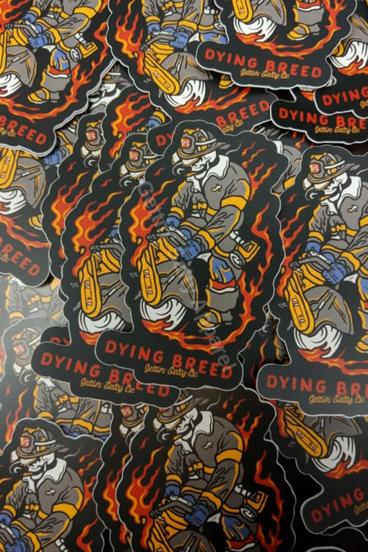 Stickers with 'Dying Breed' design featuring a character with flames.