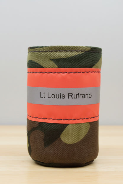 Personalized Camouflage-patterned can cooler with reflective strip